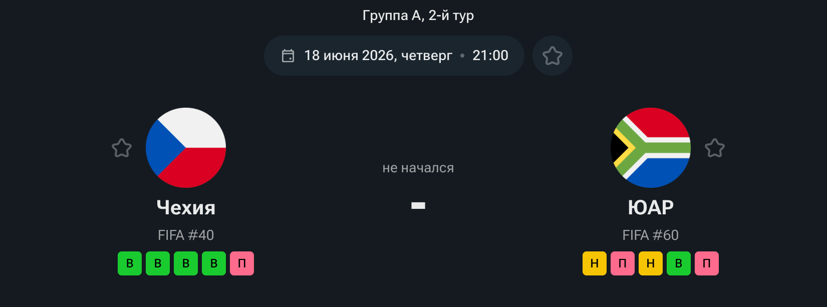 Чехия — ЮАР 18 июня
