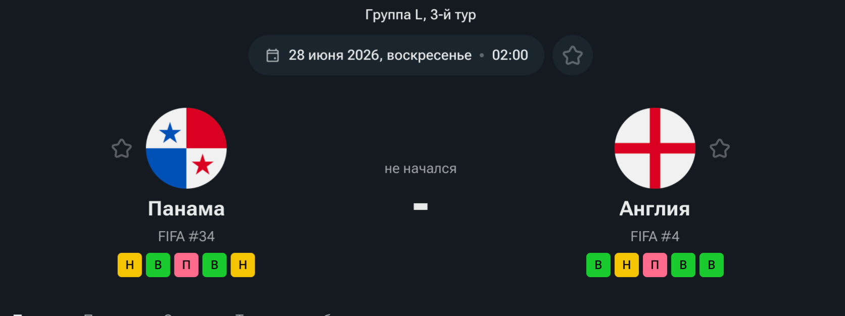 Панама — Англия, 28.06.26 Панама — Англия, 28.06.26