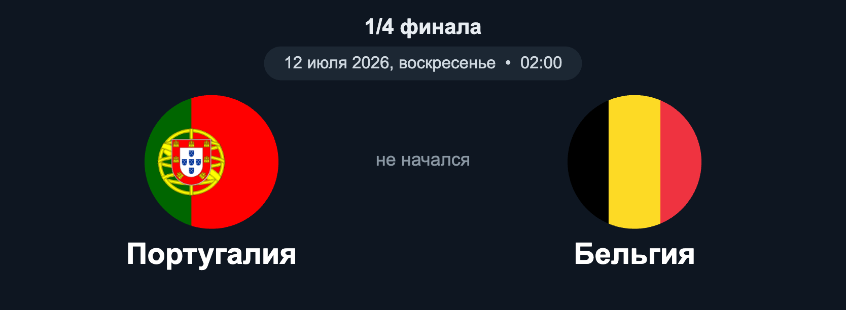 Португалия – Бельгия (1/4, 12.07.2026)